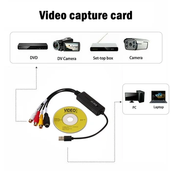 USB 2.0 Video Capture Card AV-S RCA Konverteri Adapter DV/Hi8/VHS DVD TELER