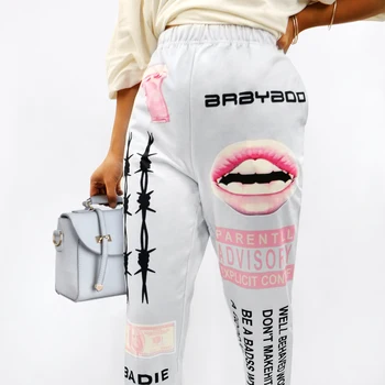 Uus Hip-Hop Graafiline Print Sweatpants Naiste Joggers Püksid Harajuku Kõrge Vöökoht Lahti Vabaaja Streetwear Püksid Sport Püksid Naine