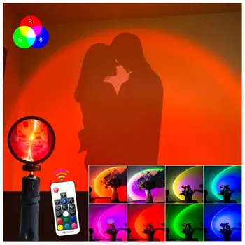 UUS puldiga RGB Päikeseloojangut Projektsioon Lamp Rainbow Atmosfääri Led Kodu-ja Magamistuba Kauplus Taust Seina Kaunistamiseks