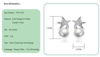 Viwisfy Armas Sea Star Crystal Pearl Ehted Luksus 925 Sterling Silver Kõrvarõngad Naistele VW21245