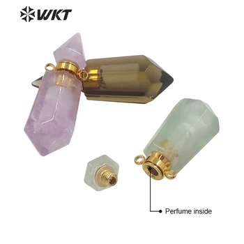 WT-P1638 Hämmastav kuld loomulik topelt punkti vaimu kvarts parfüümi pudeli kivi ripats kõrge kvaliteedi ehted pudel ripatsid