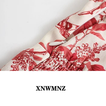 XNWMNZ 2021 Naiste Stiilne Punane Õie Printida Reguleerida Spagetid Rihm Kleit Seksikas Slim Ruffles Vestidos Vintage Toru Top Mini Kleidid