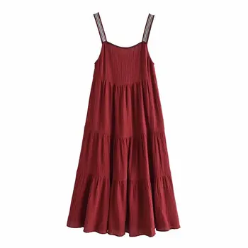 Za 2021 Suvel Backless Kleit Naine Ruched Midi-Kleidid Naistele Tekstuuriga Strappy Daamid Kleidid Sundress Vabaaja Beach Kleit