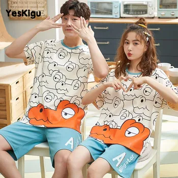 2021 Paar Pidžaama Komplekt Naised Mehed Cartoon Pijama Hippo Trükkimine Sleepwear korea Armastavad Pijamas nightwear Vabal ajal kandmiseks Pidžaama