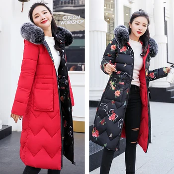 2021 talvel korea stiilis x-pikk jakk naiste mõlemale poolele saab kanda liiga õhuke kapuutsiga koos karusnaha krae mujer parka frau jacke