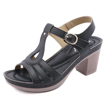 2021 Uued Sandaalid Naiste Metallist Luku Õmblemine Sandaalid Paks Kõrge Kontsaga Mugavad Suured Naiste Sandaalid Naiste Kingad 42