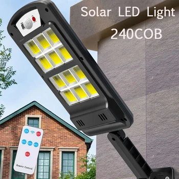 240 COB Solar LED Veekindel PIR Liikumisandur Smart Remote Control Lamp Väljas Tänaval Aed Turvalisuse seinavalgusti