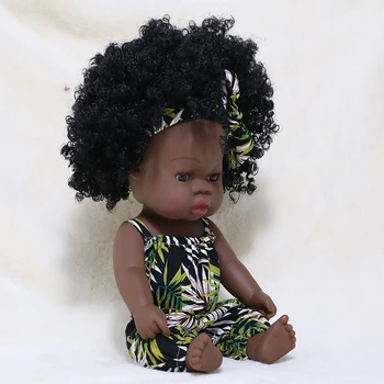 35cm Täis Silikooni Klanni Uuestisündinud Baby Doll Pikk Curl Juuksed Baby Doll Must Mood Bebe Uuestisündinud Mänguasjad Nukk Kingitus Lastele