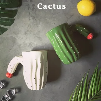 3D Cactus Keraamiline Kruus Roheline Valge Kohv Piima Paar Tassi 420ml Vee Tassi Home Office Loominguline Kingitus