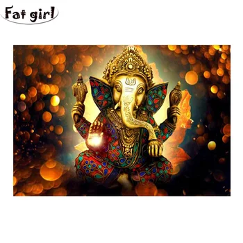 5D DIY diamond Maali Ganesha mosaiik ristpistes India iidolite rhinestone ruut, ring tikand Käsitöö home decor
