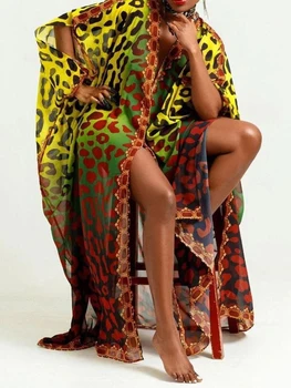 Aafrika Kleit Leopard Printida Tülli Kleit Naiste Tuunikad Long Beach Kleit Beach Varjata Blusas De Tirantes Para Mujer Beach Kanda