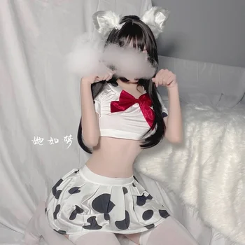 Anime Cosplay Kostüüm Valge Lehm Ühtne Kooli Tüdruk Daamid Sleepwear Erootiline Kleit Naistele Pehme Kangas Pitsiline Miniseelik Komplekt