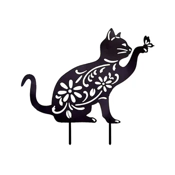 Art Väljas Kassipoeg Metallist Kuju Peg 2d-Cat Joonis Maa Sisesta Decor Õue Decor Kingitus Mõisa Muru Must Aia Kaunistamiseks