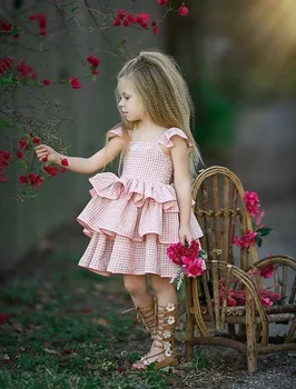 Baby Tüdrukud, Pidu Kleit Ruffles Sleevelee Ruuduline Prindi Lotus Leaf Armas Printsess Kleit Lasteasutused Armas Kostüüm 2021New Suve