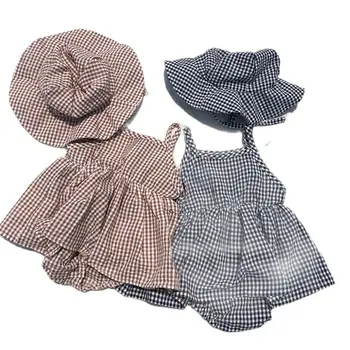 Beebi Tüdruk Suve Komplekt Uus Varrukateta Romper Tüdruk Kleit Ruuduline Laps Ühes Tükis Kleit+ Müts Baby Girl Vastsündinud Välja Suspender Kleit