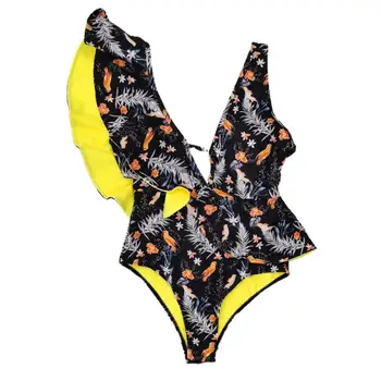 Bikiinid Sobivad 2021 Monokini Õie Printida Sügav V Kaela Supelrõivad Naiste Sexy Ruffle Ühes Tükis Ujumistrikoo Suvel Trikoo Beach Kanda