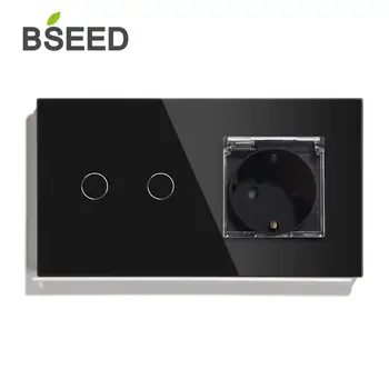 BSEED 2Gang1 Tee 2-Tee Touch Lüliti Uus Veekindel EL Standard Must-Valge Kuld Seina Valguse Lüliti EL Pistikupesa Lüliti
