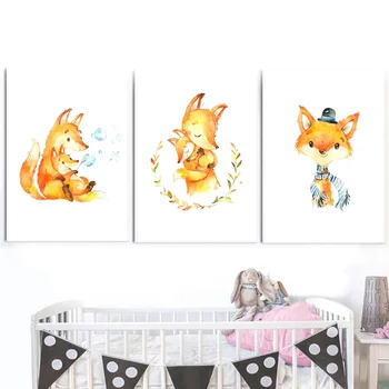 Cartoon Fox Mull Muru Loomade Seina Art Lõuend Maali Nordic Plakatid Ja Pildid Seina Pilte Baby Kids Room Lasteaed Decor