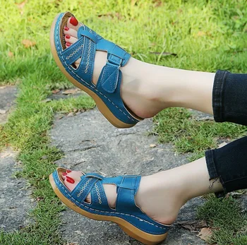 Comemore 2021 Uus Suvine Naiste Kiilu Korter Sandaalid Vintage Anti-slip Nahast Vabaaja Naiste Retro Platvorm Kingad Avatud Varba Sandaalid