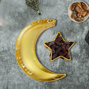 Eid Mubarak Moon/Star Teenindavad Plaat, Lauanõud Magustoit Toidu Ladustamise Mahuti Ramadan Plaat Kodus Decor Bandejas De Decoracion