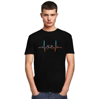 Elektrooniliste Mängude Heartbeat T-Särk Meeste Puuvillased Tshirt Graafiline Tees Lühikeste Varrukatega Mäng Töötleja T-särgid Paigaldatud Rõivad Merch