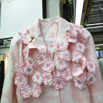 Euroopa Stiilis Suvine Roosa Bleiser Naiste 2021 Uus Retro Floral Print Sobiks Jope Flower Lady Stiilne Top Coats