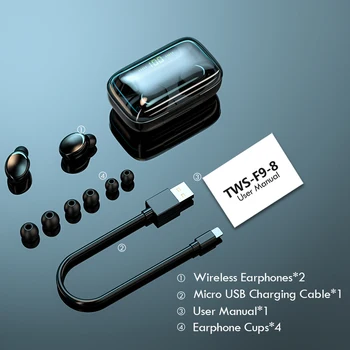 F9 TWS 5.0 Bluetooth Kõrvaklapid Eest Box Traadita 9D Stereo Sport Veekindel Earbuds Peakomplekti laadimine nutitelefoni