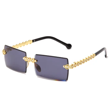 Fashion Square Rimless Diamond Päikeseprillid Uue Brändi Disaini Naiste Väike Päike prillid Luksus Metalli Tooni UV400 Prillid