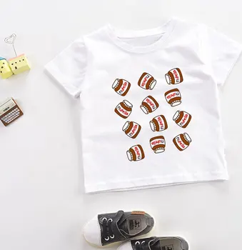 Harajuku Disain Tüdrukute Riided Prindib Lõbus Šokolaadi Kastmega Poisid Tshirts Mood Lapsed Tops Ümber Kaela Casual Valge Lasteasutused Särgid