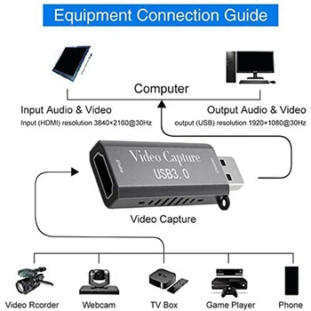 HDMI Video Capture Card, 4K HDMI ja USB 3.0 Mäng Jäädvustada 1080P Audio-Video Grabber Live Streaming Hasartmängude Konverents