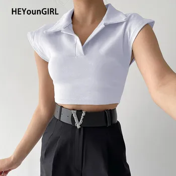 HEYounGIRL Vabaaja Must-Valge Lühikese Varrukaga Crop Top, T-Särk Naiste korea Fashion Puuvill Tee Särk Femme Basic T-särk Naistele