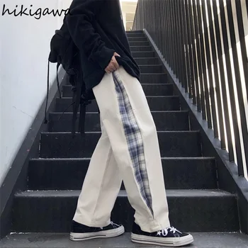 Hikigawa Sweatpants Naiste Ruuduline Segast Naine Püksid Kaua Lahti Straight Meeste Joggers Vintage Korea Fashion Pantalon Femme