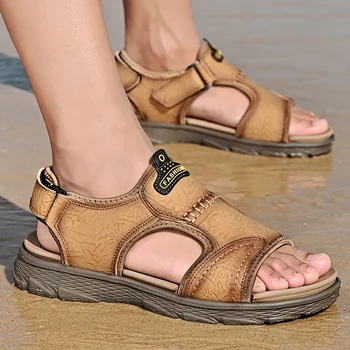 Hot Müük Suvel Wading Kingad Väljas Non-slip Meeste Beach Sandaalid Käsitsi valmistatud Ehtne Nahast Meeste Sandaalid Meeste Platvorm Sandaalid