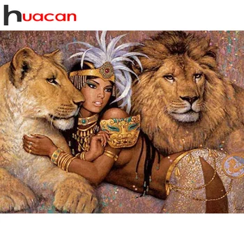 Huacan DIY Diamond Mosaiik Täis Lõvi Diy Käsitöö Diamond Maali Naine Pilte Kive Uute tulijate