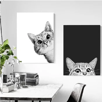 Jõuluehe Lõuendile Maali Loomade Plakat Armas Must ja Valge Kass Seina Art Teenetemärgi Seinamaaling Pilt Home Decor