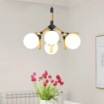 Kaasaegne puidust lühter LED minimalistlik E27 klaasist palli lamp Põhjamaade rauda elutuba köök, esik väike lühter