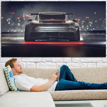 Kaasaegne Seina Art Lõuend Maali Supercars 911 GT Bcak Vaadata Seina Pilte Silk Plakatid ja Pildid elutuba Home Decor Raamimata