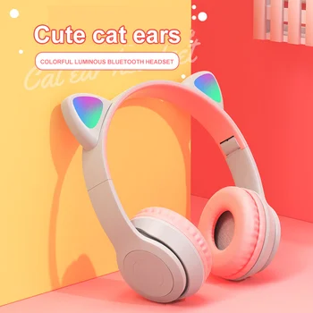 Kass Kõrva Kõrvaklapid, LED Valgus Bluetooth-Bass Müra Tühistamises Täiskasvanud Lapsed Tüdruk, Peakomplekti Toetada TF Kaarti Kasko Mic Lapsed Kingitus