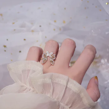 Korea Õõnes Liblikas Sõrme Sõrmus Trendikas Reguleeritav Tsirkoon Crystal Geomeetriline Avatud Ring Elegantne Naiste Mood Ehteid