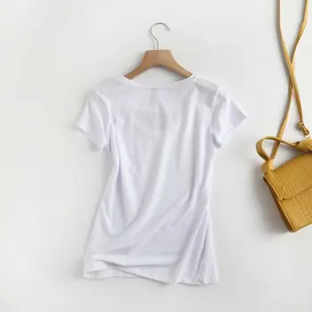 Kuivanud Inglismaa Stiilis Lihtne Tahked V-kaeluse Puuvill Basic Harajuku Tshirt Suvel T-Särk Naiste Camisetas Verano Mujer 2021 Tops