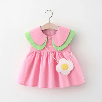 Kuum 2021 Uus Summer Baby Tüdrukud Dress Teise Lapse Laps Beebi Tüdruk Värviga Kleit + Väike Koolikott Imiku Lapsed Girl Riietus