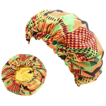 Lapsed Reguleeritav Suur Uni Üpp-Aafrika Stiilis Batik Prindi Satiin Juuksed Mütsi Turban Müts 1TK Laia äärega Elastne Turban Müts