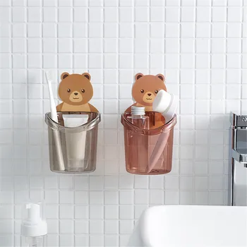 Laste hambahari topsihoidja laps seina külge kinnitatav riiul suuvett, cup cartoon bear seinale paigaldatud toothbrushing cup pesu komplekt
