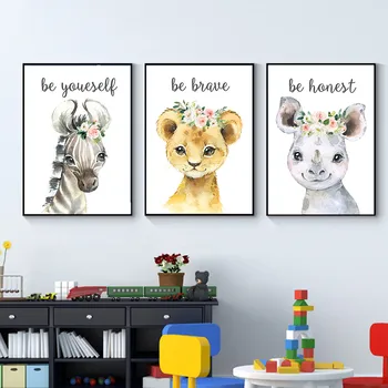 Lasteaed Loomade Seina Art Lõuend Maali Poster Cartoon Hinnapakkumisi Prindib Põhjamaade Wall Decor Pilte Home Baby Kids Room Decor