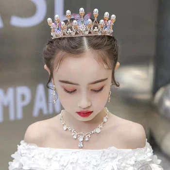 Liblikas Ehted Pärlid Crystal Tiaras Printsess Kostüüm Crown, Lapsed, Tüdrukud, Naised, Daamid Pulmakleidid Juuksed Tarvikud
