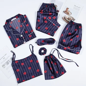 Lisacmvpnel 7 Tk Ülikond Naiste Pidžaama Printida Moe Satiin Sleepwear