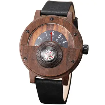 Loominguline Kompass PUIT Vaadata Mehed Turntable Dial Tõeline Pähkel Ebony Puidust Man Kellad, Meeste Must Pruun Punane PUIDUST Juhul Kell Reloj
