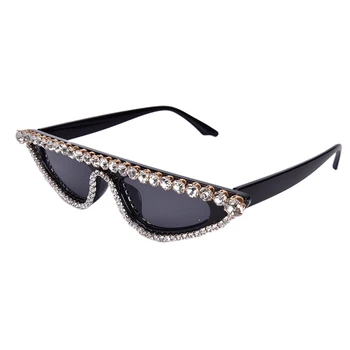 Luksus Teemant Naiste Päikeseprillid Must Raam Cat Eye päikeseprillid UV400 Bling Bling Prillid