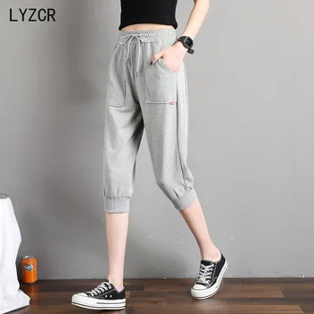 LYZCR Haaremi Capris Püksid Naiste Suvised Lahtised Kõrge Vöökoht Naiste Vabaaja Püksid Püksid Põlve Pikkusega Püksid Sweatpants Naistele