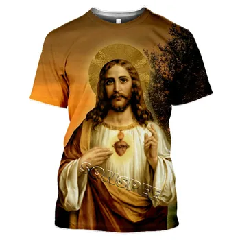Meeste Seeria Riietus Casual Streetwear Harajuku Jumal Cartoon Meeste T-särk Usuliste Jeesus Kristus 3D-Printimine Meeskonna Kaela Top Šor